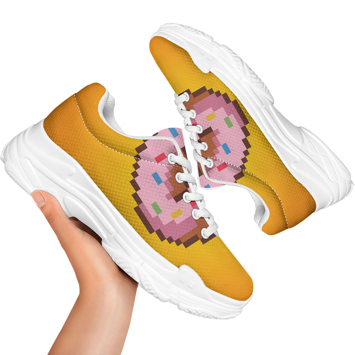Donut 8-Bit Pixel Print White Chunky Shoes-grizzshop