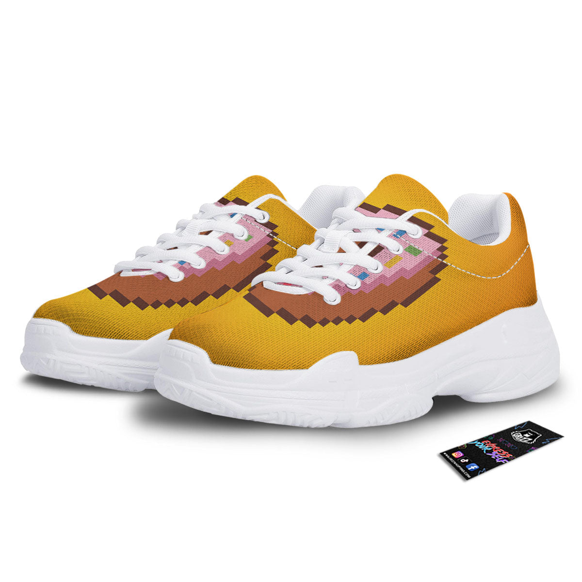 Donut 8-Bit Pixel Print White Chunky Shoes-grizzshop