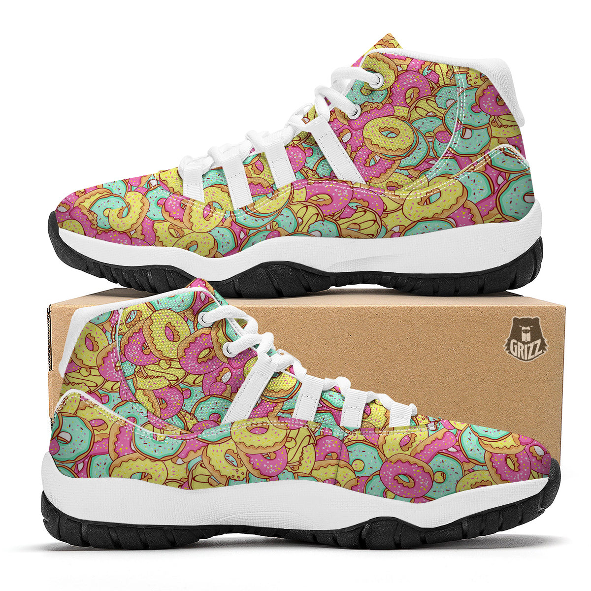 Donut Colorful Pattern Print White Bball Shoes-grizzshop
