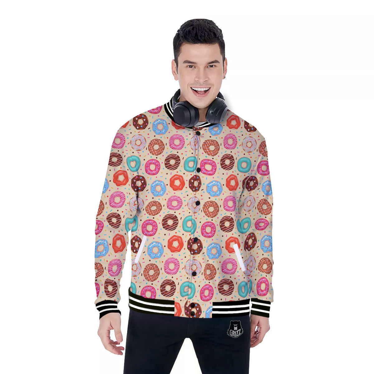 Donut Colorful Print Pattern Baseball Jacket-grizzshop