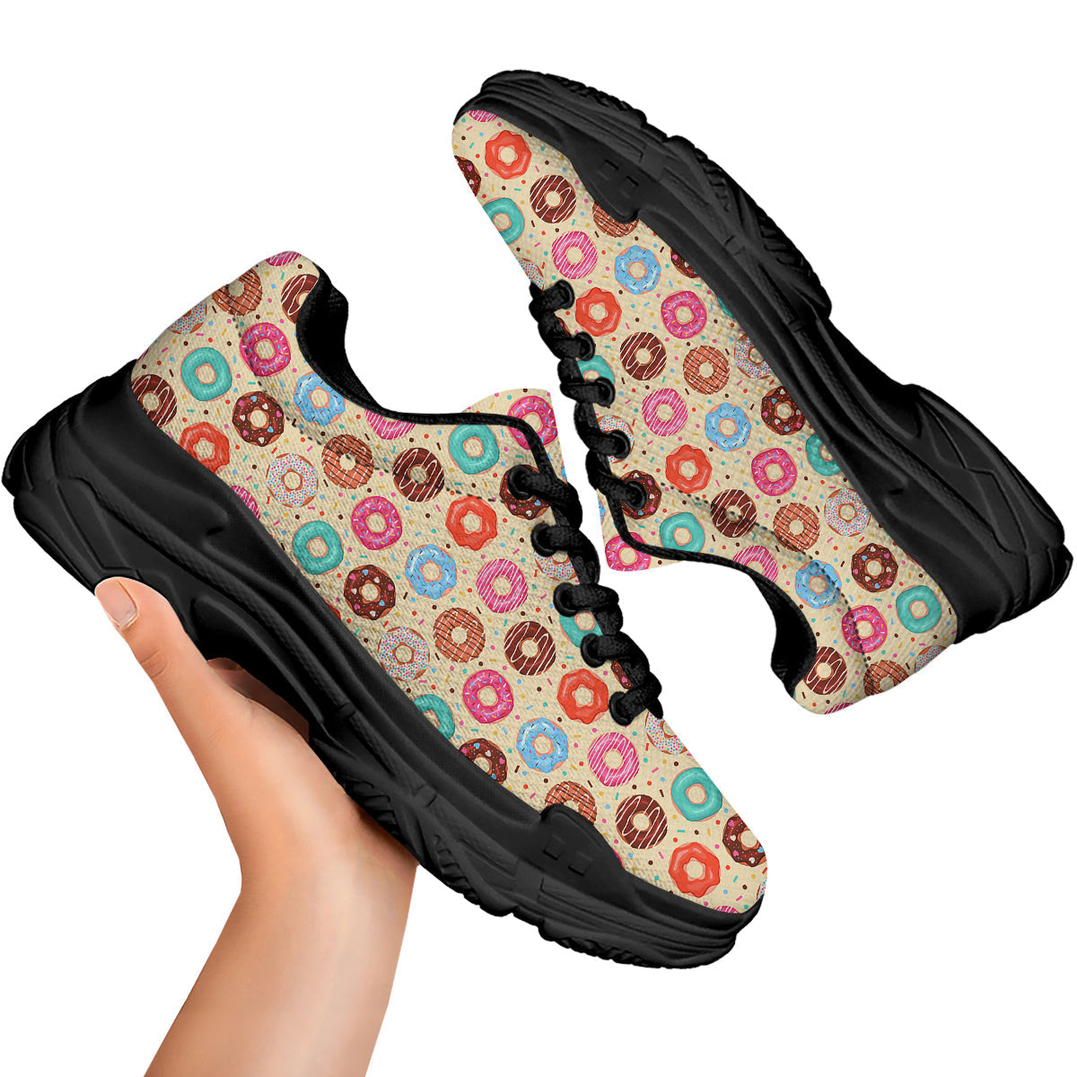Donut Colorful Print Pattern Black Chunky Shoes-grizzshop