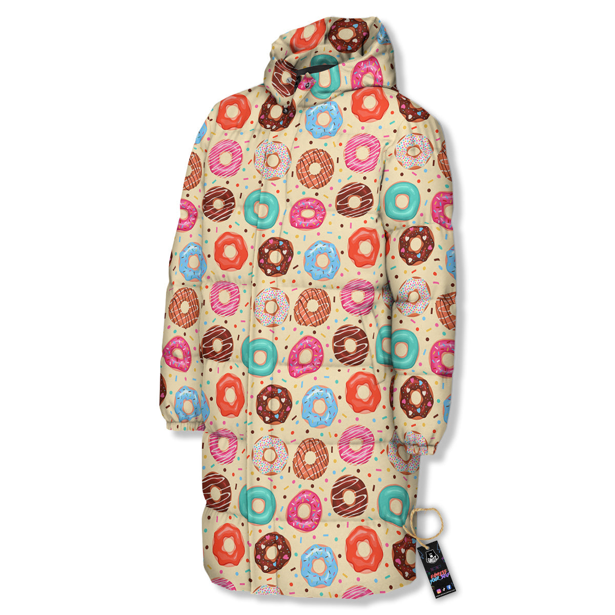 Donut Colorful Print Pattern Long Down Jacket-grizzshop