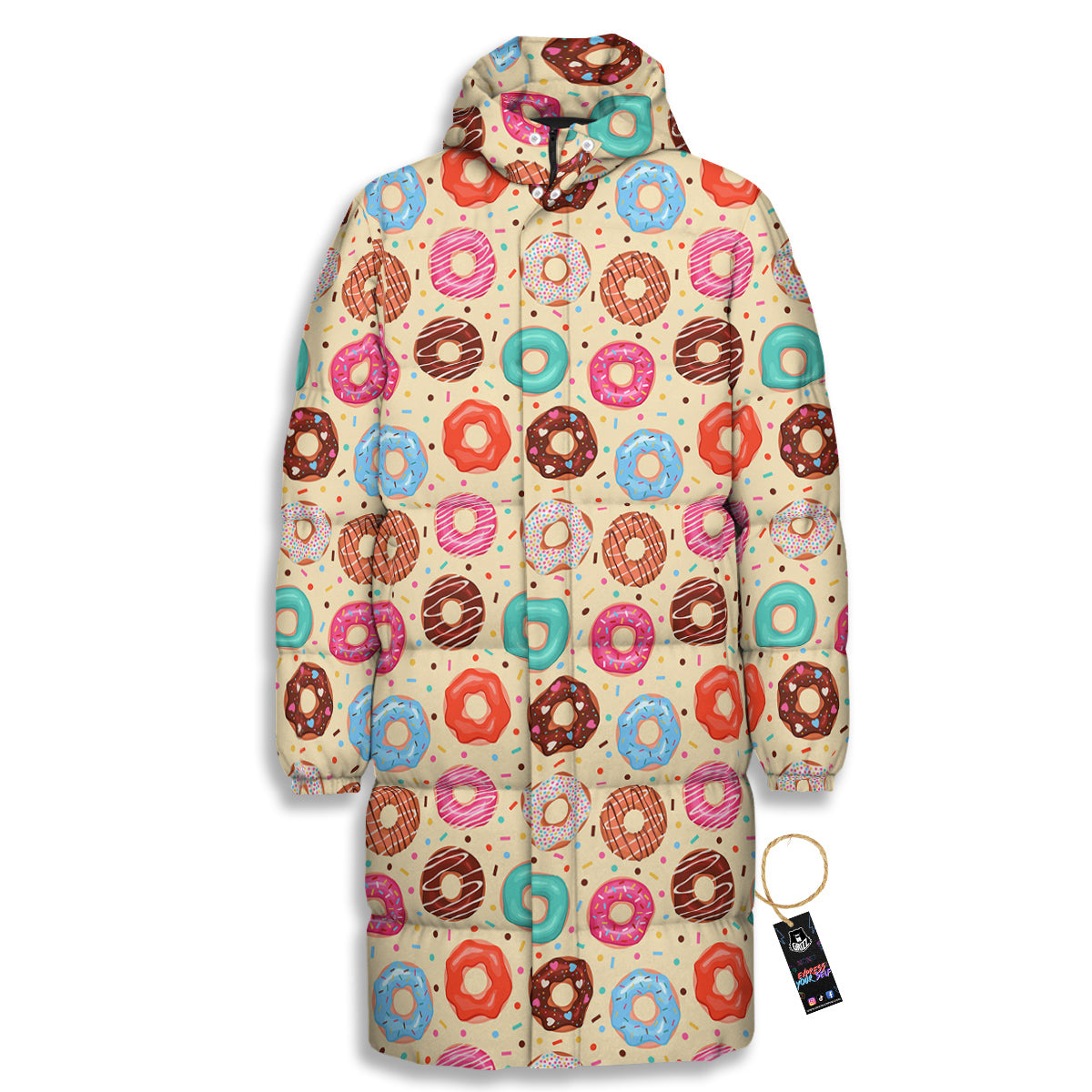 Donut Colorful Print Pattern Long Down Jacket-grizzshop