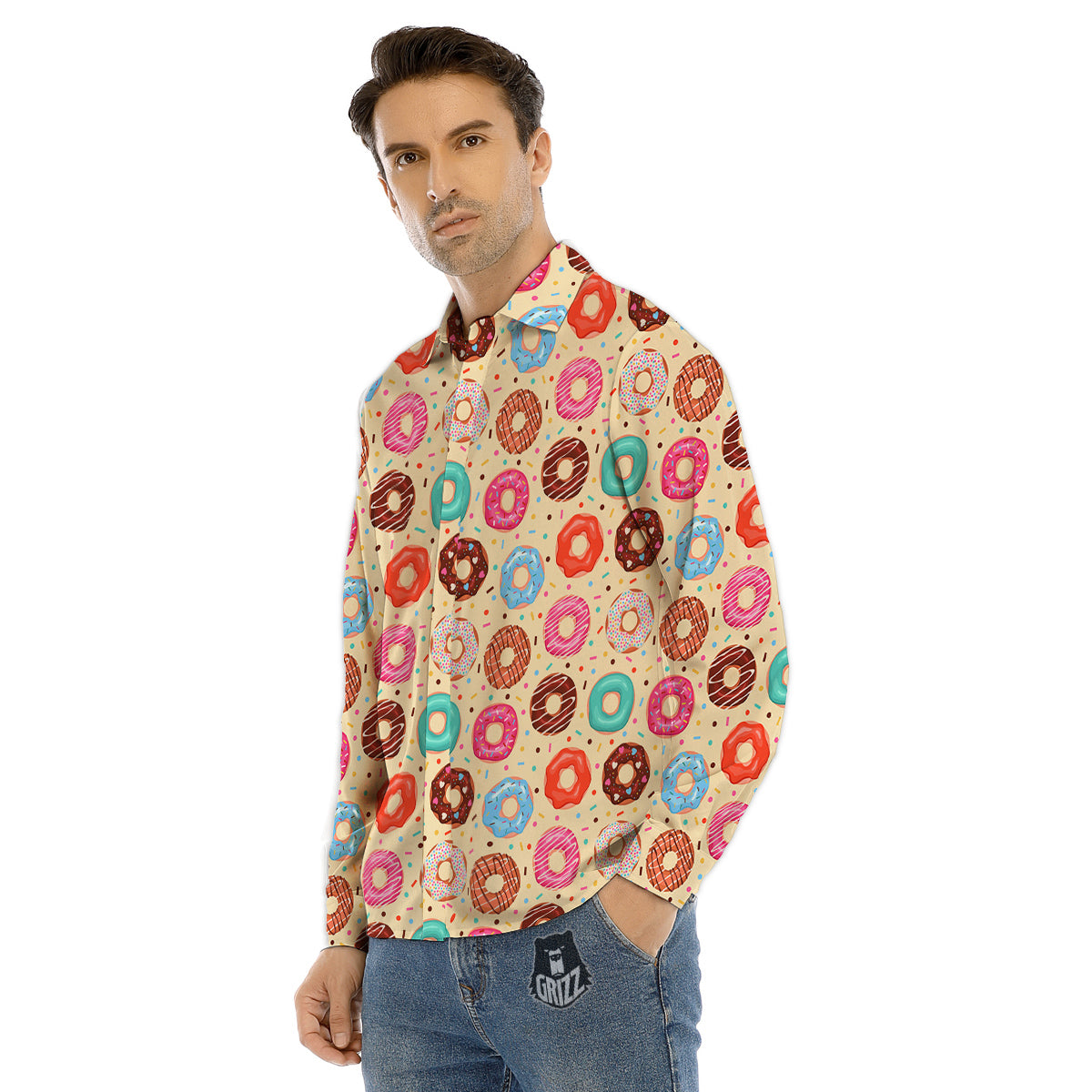 Donut Colorful Print Pattern Men's Dress Shirts-grizzshop