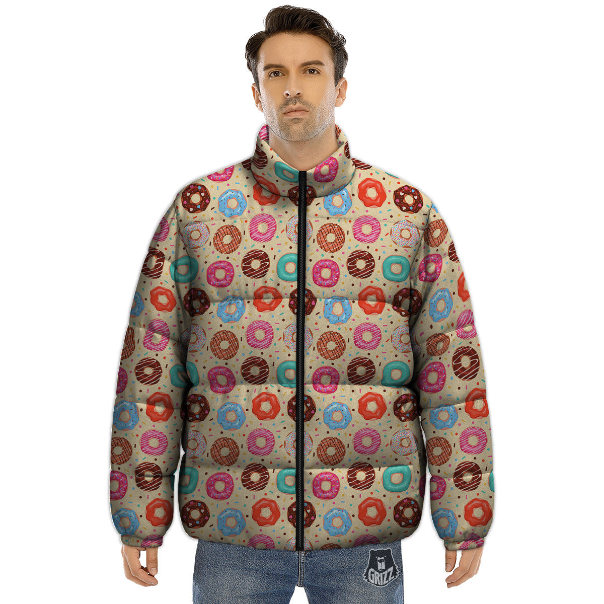 Donut Colorful Print Pattern Puffer Jacket-grizzshop