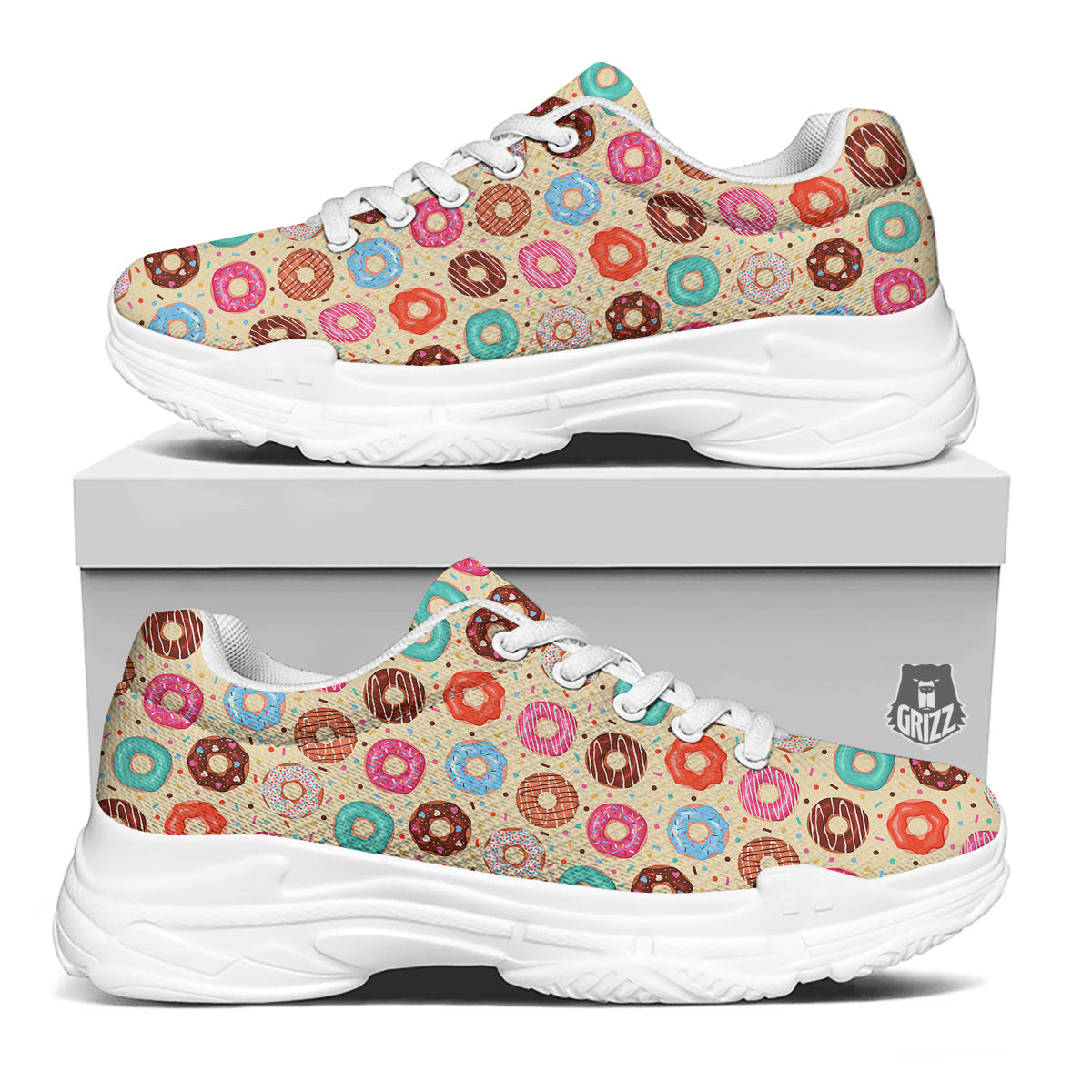 Donut Colorful Print Pattern White Chunky Shoes-grizzshop
