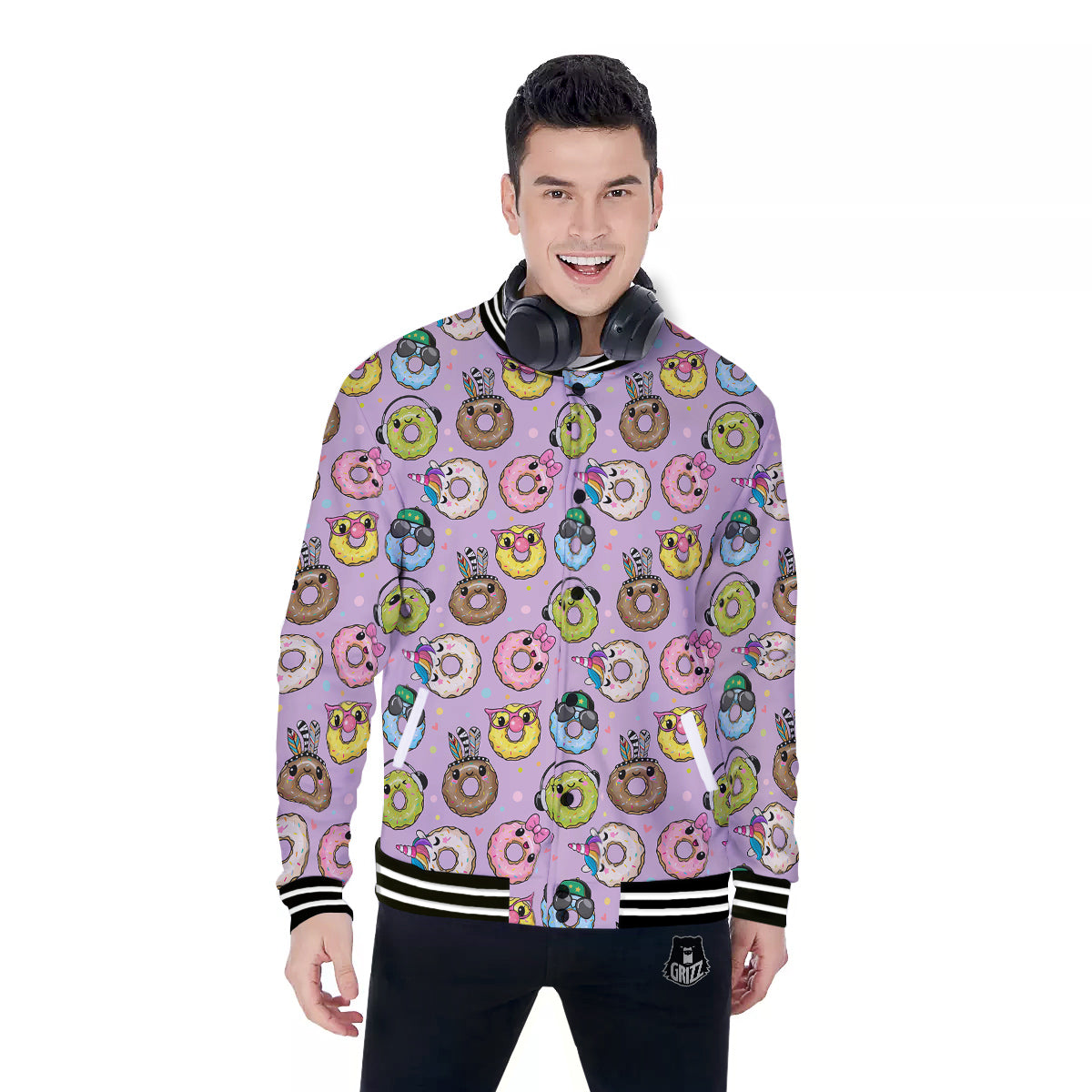 Donut Cute Print Pattern Baseball Jacket-grizzshop
