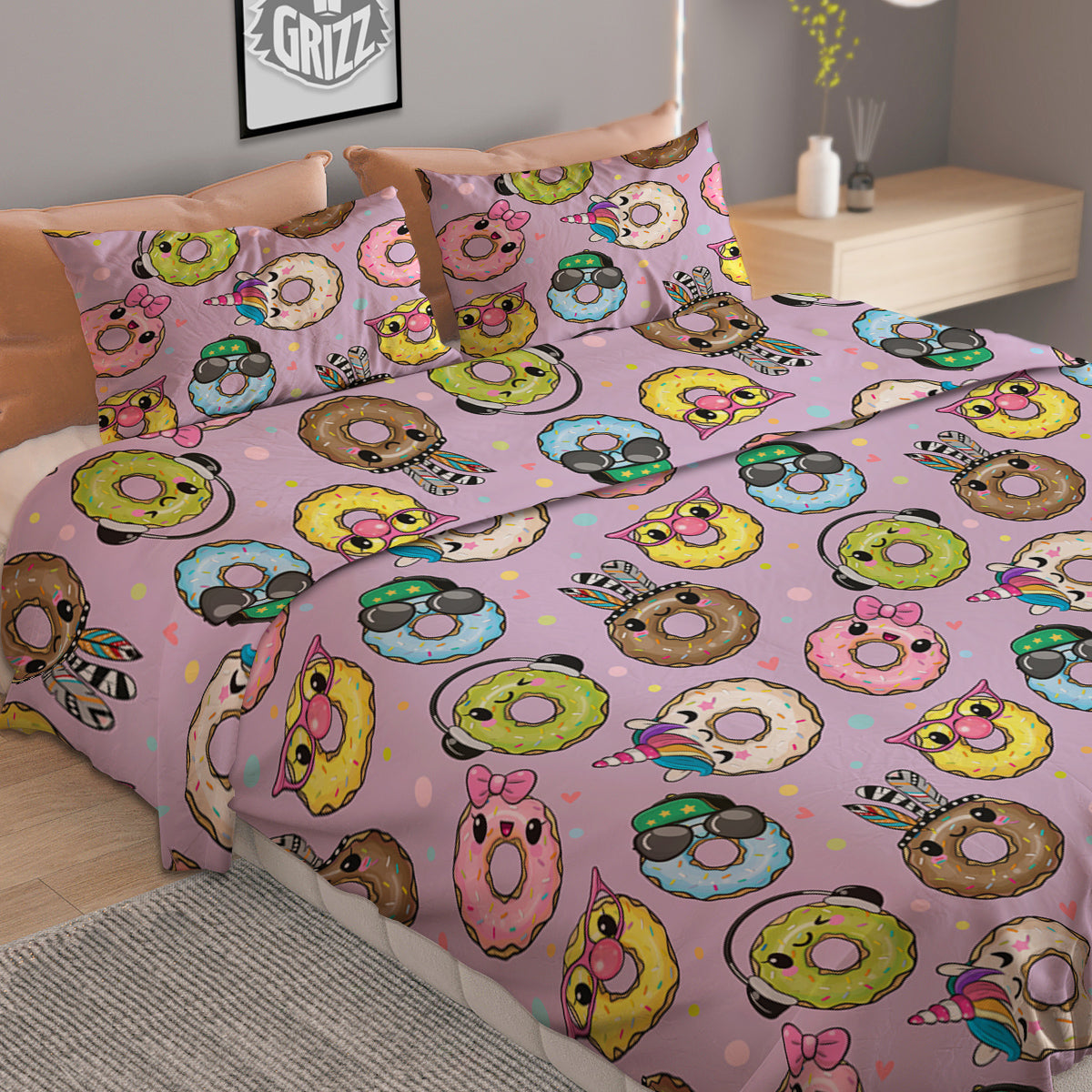 Donut Cute Print Pattern Duvet Cover Bedding Set