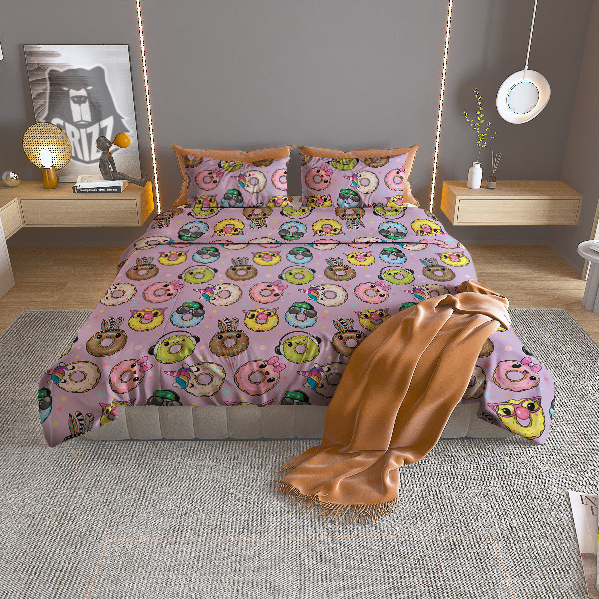 Donut Cute Print Pattern Duvet Cover Bedding Set