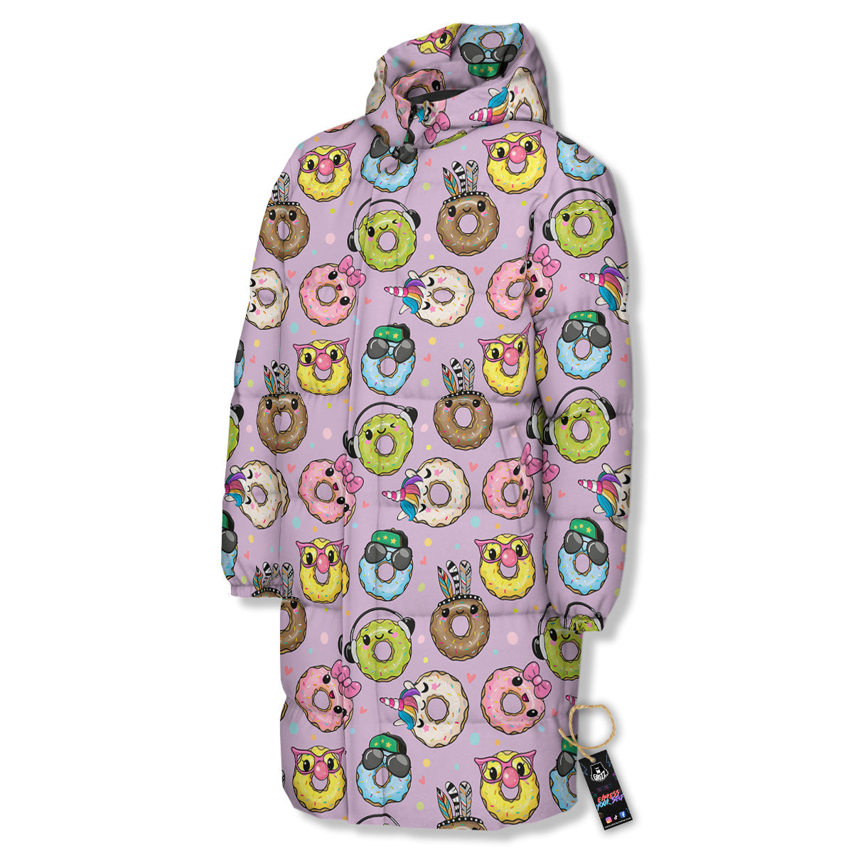 Donut Cute Print Pattern Long Down Jacket-grizzshop