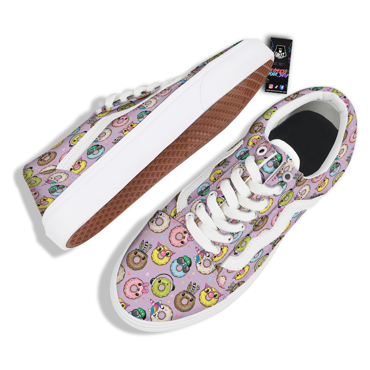 Donut Cute Print Pattern Skate Shoes-grizzshop