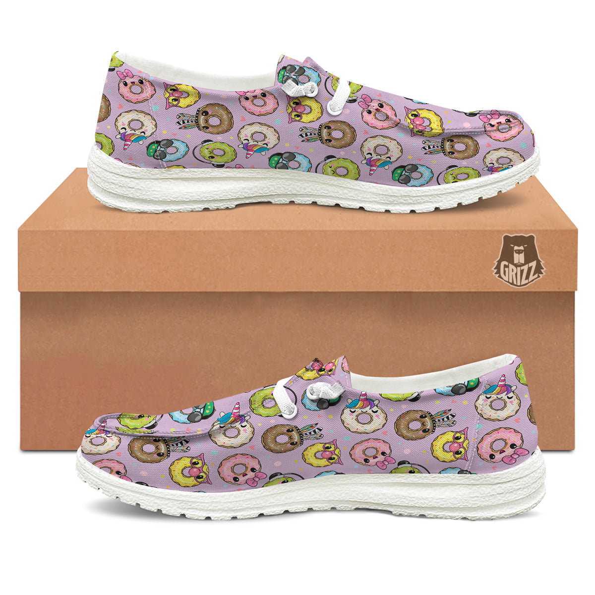 Donut Cute Print Pattern White Loafers-grizzshop