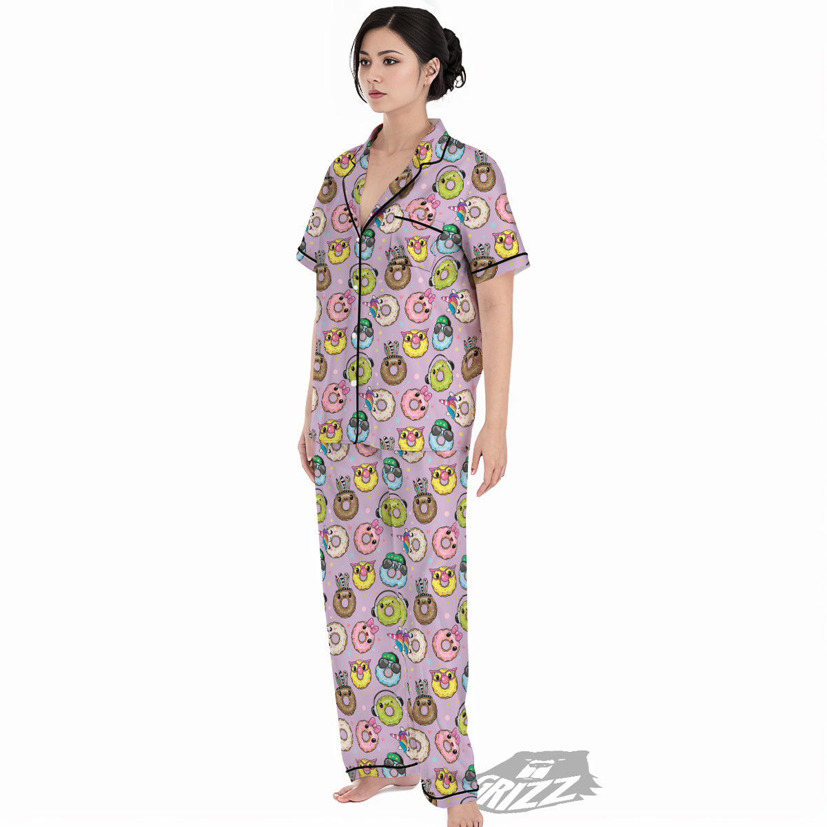 Donut Cute Print Pattern Women's Pajamas Set-grizzshop