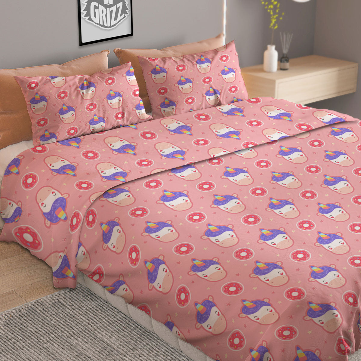 Donut Girly Unicorn Print Pattern Duvet Cover Bedding Set