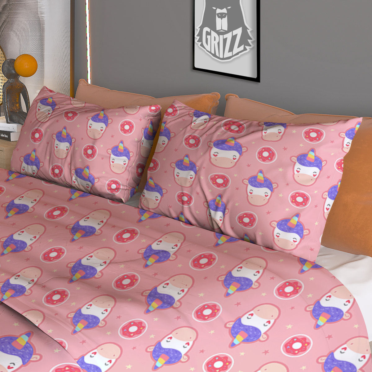 Donut Girly Unicorn Print Pattern Duvet Cover Bedding Set