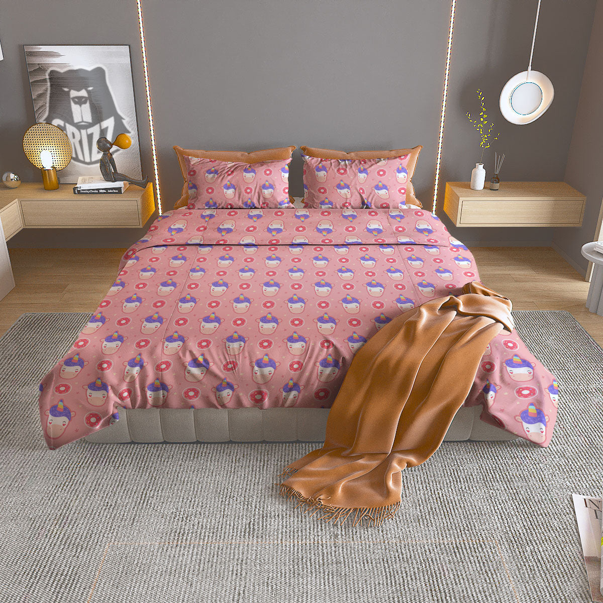Donut Girly Unicorn Print Pattern Duvet Cover Bedding Set