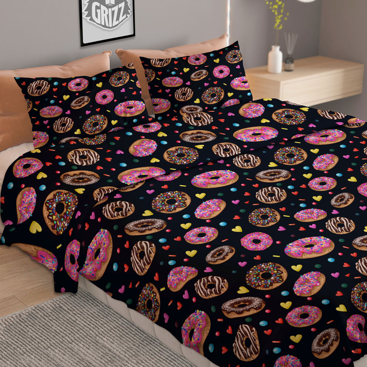 Donut Glaze Print Pattern Duvet Cover Bedding Set