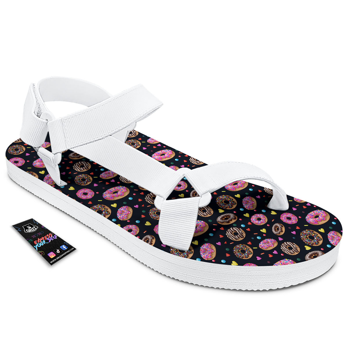Donut Glaze Print Pattern White Open Toe Sandals-grizzshop