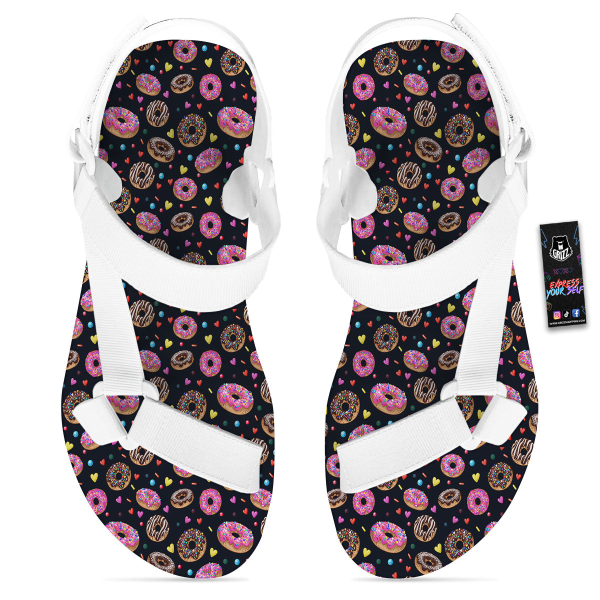 Donut Glaze Print Pattern White Open Toe Sandals-grizzshop