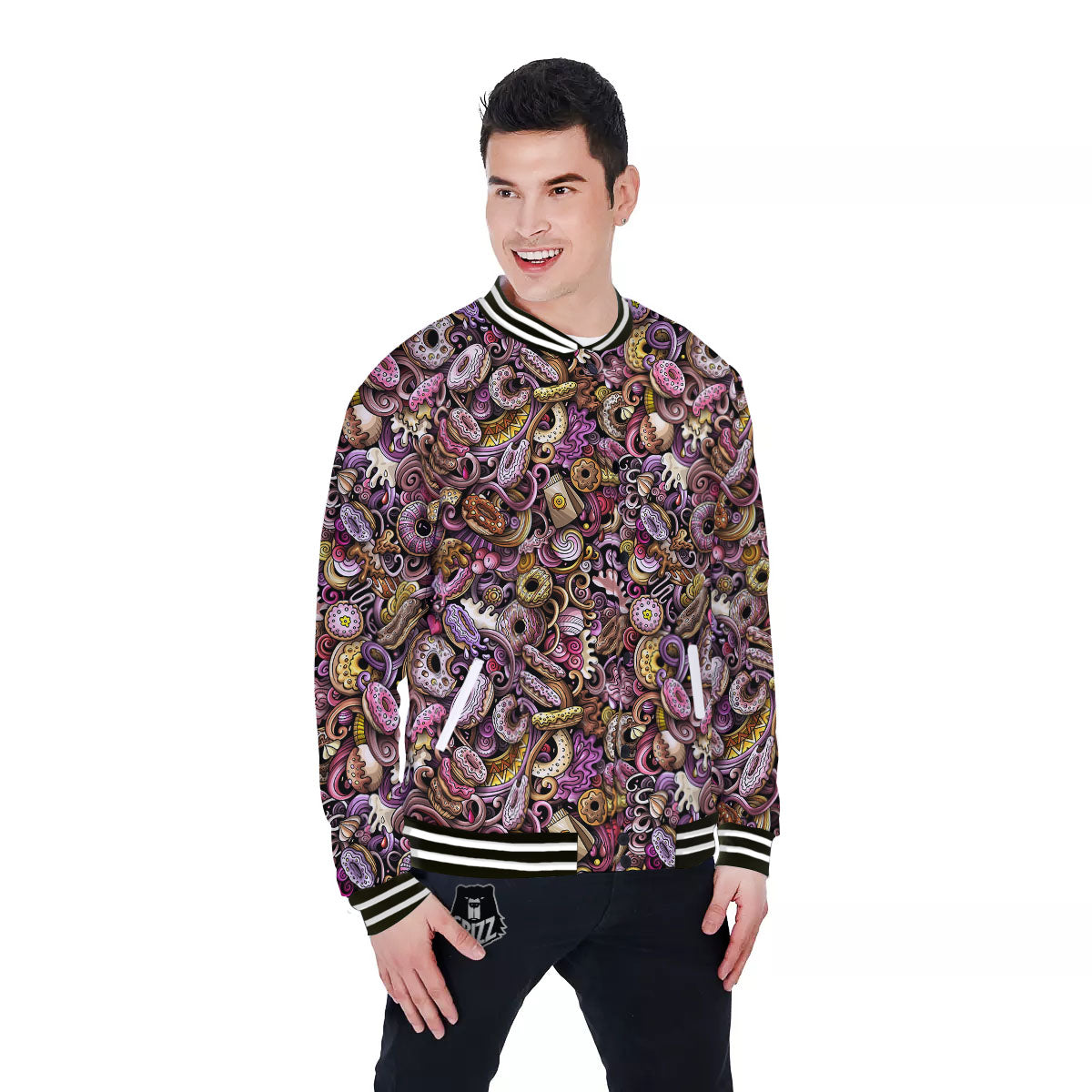 Donut Graffiti Print Pattern Baseball Jacket-grizzshop