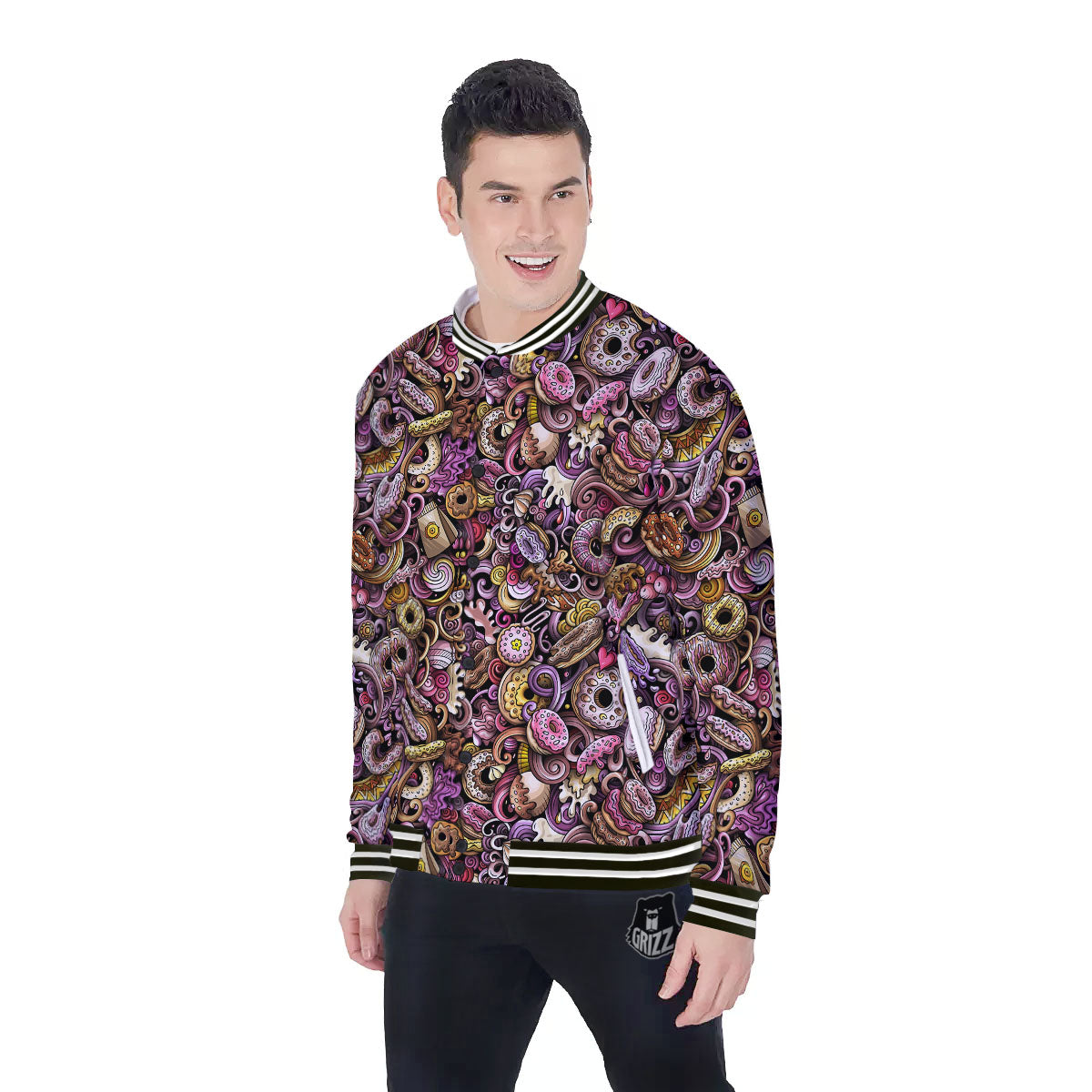 Donut Graffiti Print Pattern Baseball Jacket-grizzshop