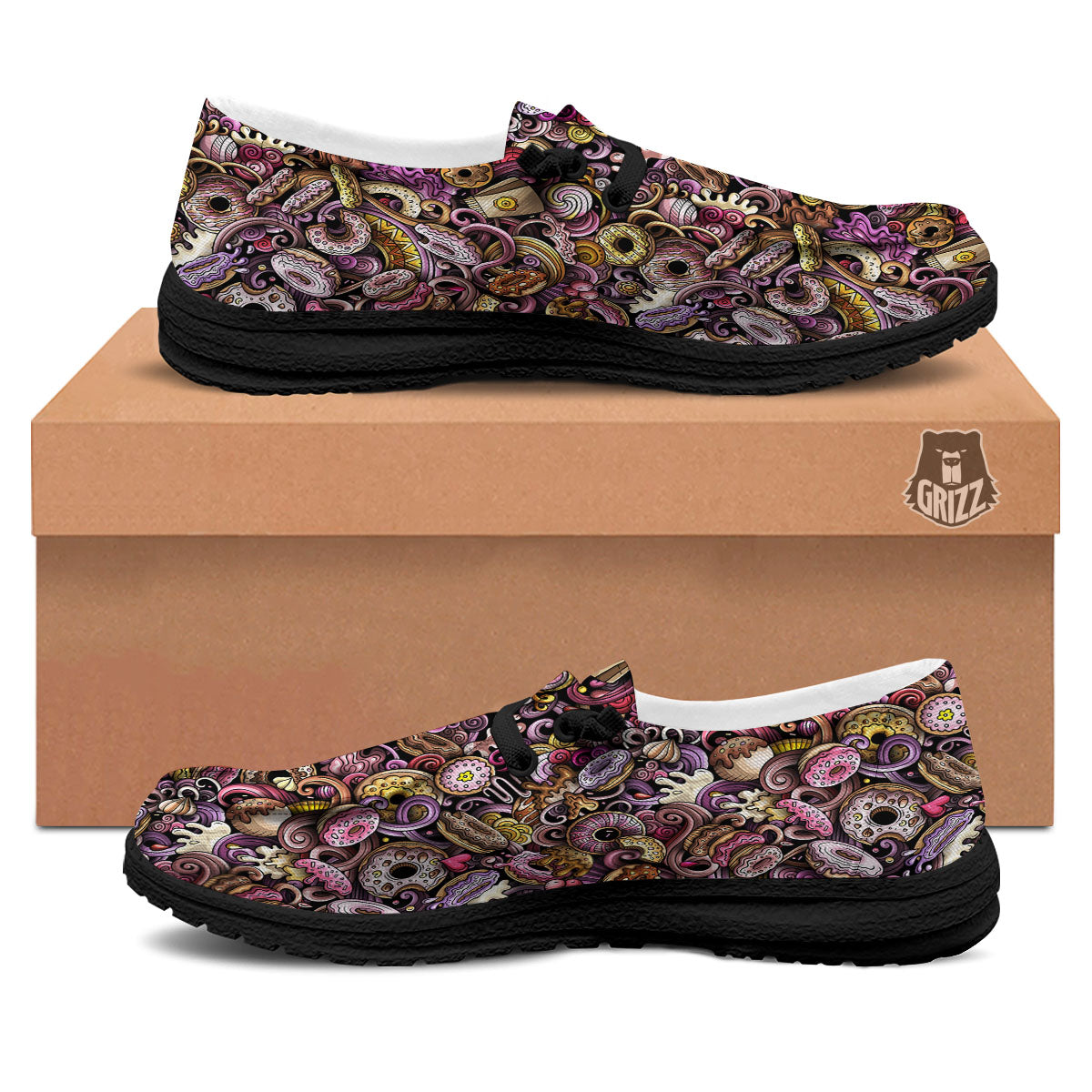 Donut Graffiti Print Pattern Black Loafers-grizzshop