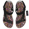 Donut Graffiti Print Pattern Black Open Toe Sandals-grizzshop