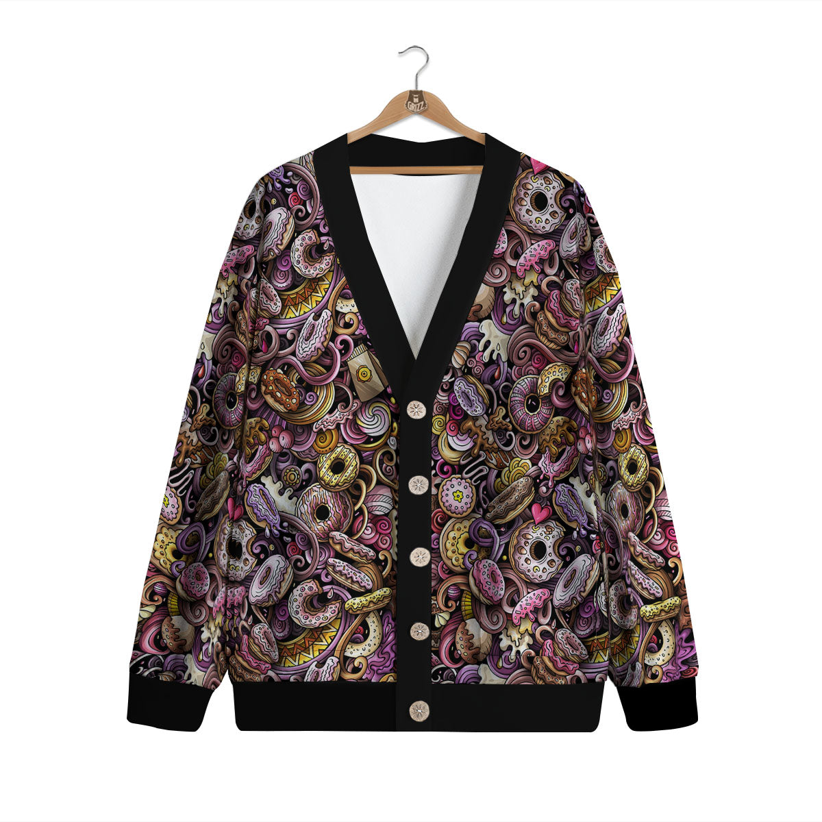 Donut Graffiti Print Pattern Cardigan-grizzshop