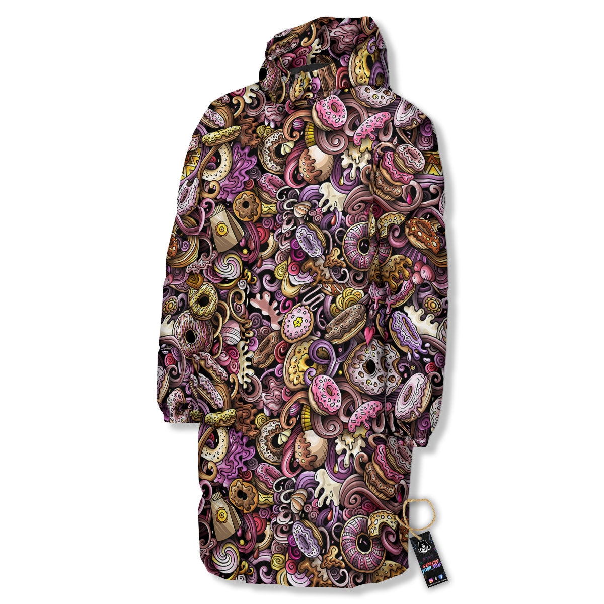 Donut Graffiti Print Pattern Long Down Jacket-grizzshop