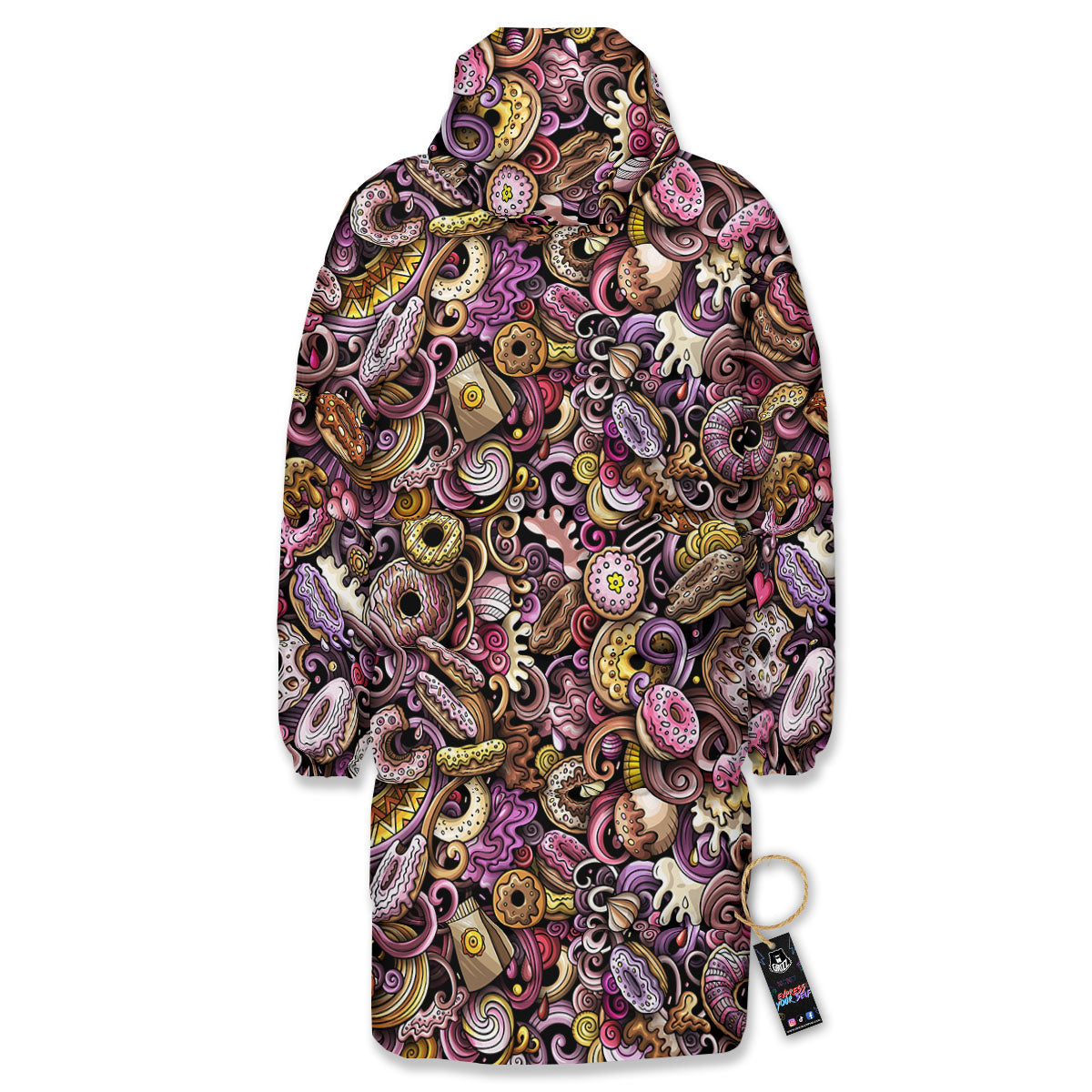 Donut Graffiti Print Pattern Long Down Jacket-grizzshop