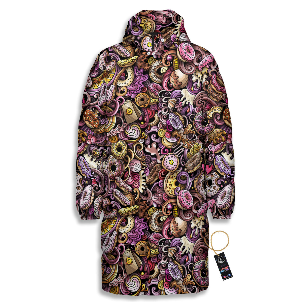 Donut Graffiti Print Pattern Long Down Jacket-grizzshop