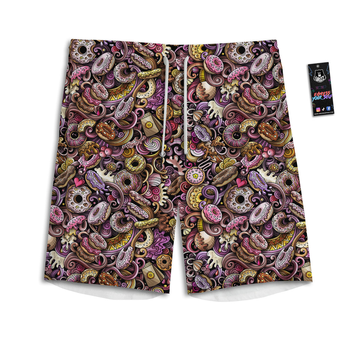Doodle Dog Orange Print Pattern Men's Athletic Shorts