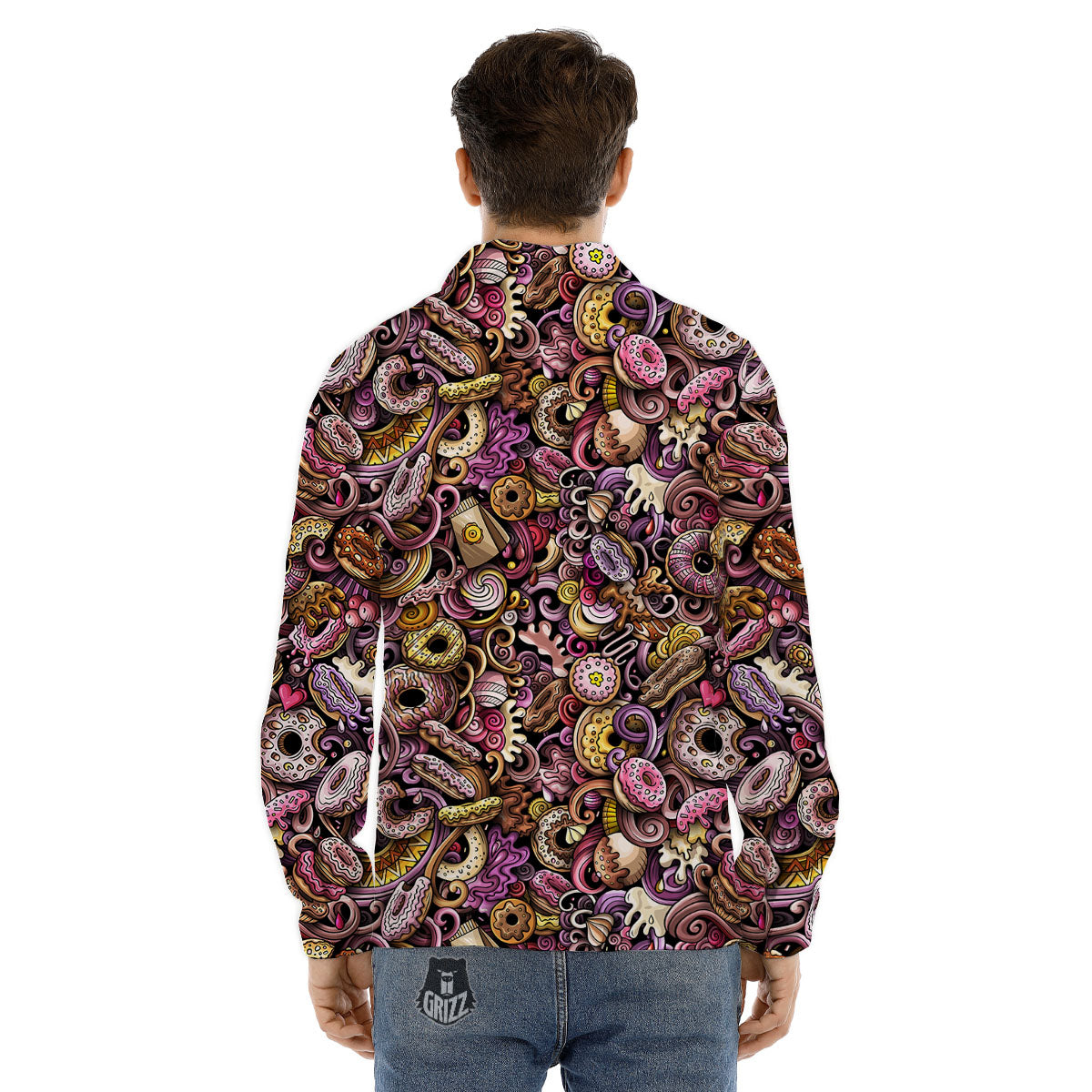 Donut Graffiti Print Pattern Men's Dress Shirts-grizzshop