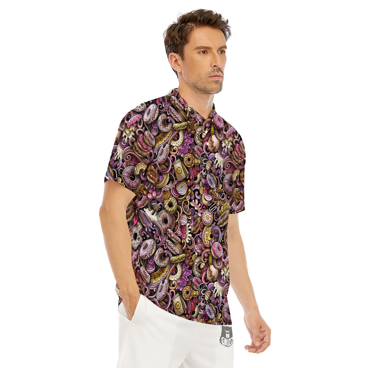 Donut Graffiti Print Pattern Men's Golf Shirts-grizzshop