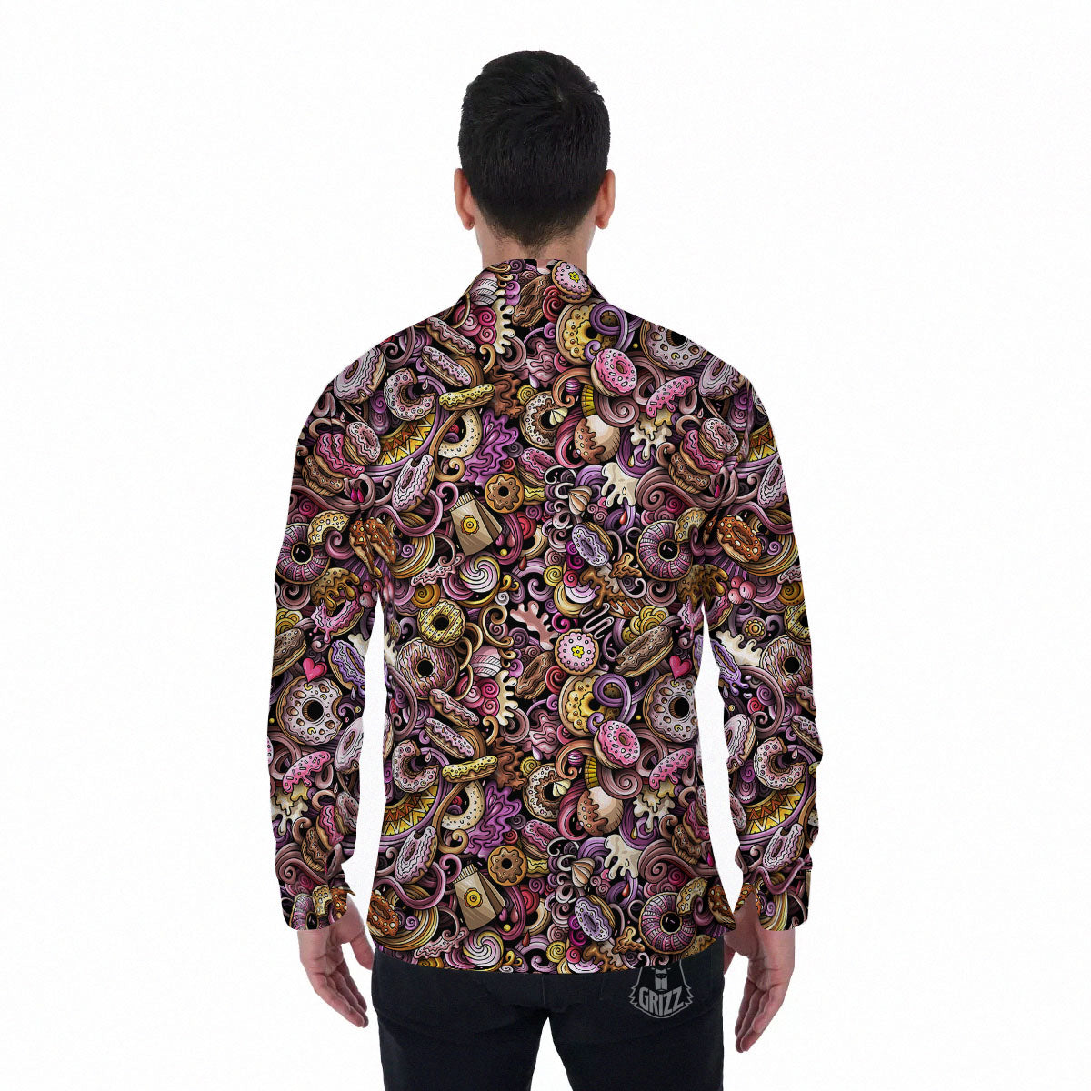 Donut Graffiti Print Pattern Men's Long Sleeve Shirts-grizzshop