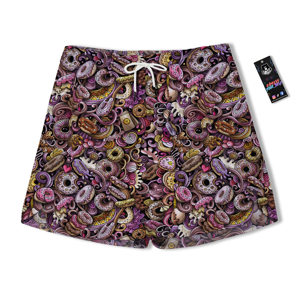 Donut Graffiti Print Pattern Men's Running Shorts-grizzshop