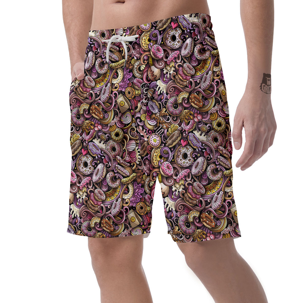 Donut Graffiti Print Pattern Men's Shorts-grizzshop