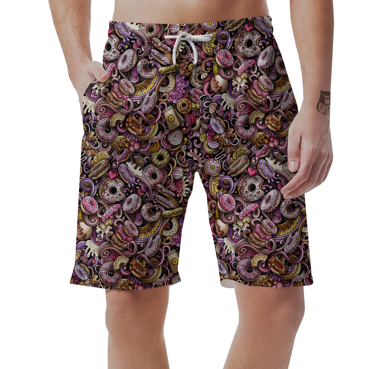 Donut Graffiti Print Pattern Men's Shorts-grizzshop