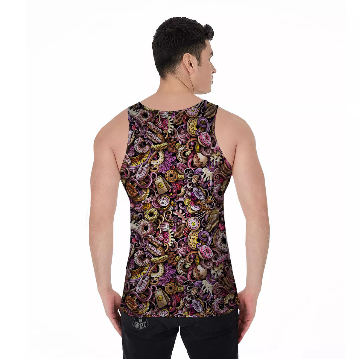 Donut Graffiti Print Pattern Men's Tank Top-grizzshop