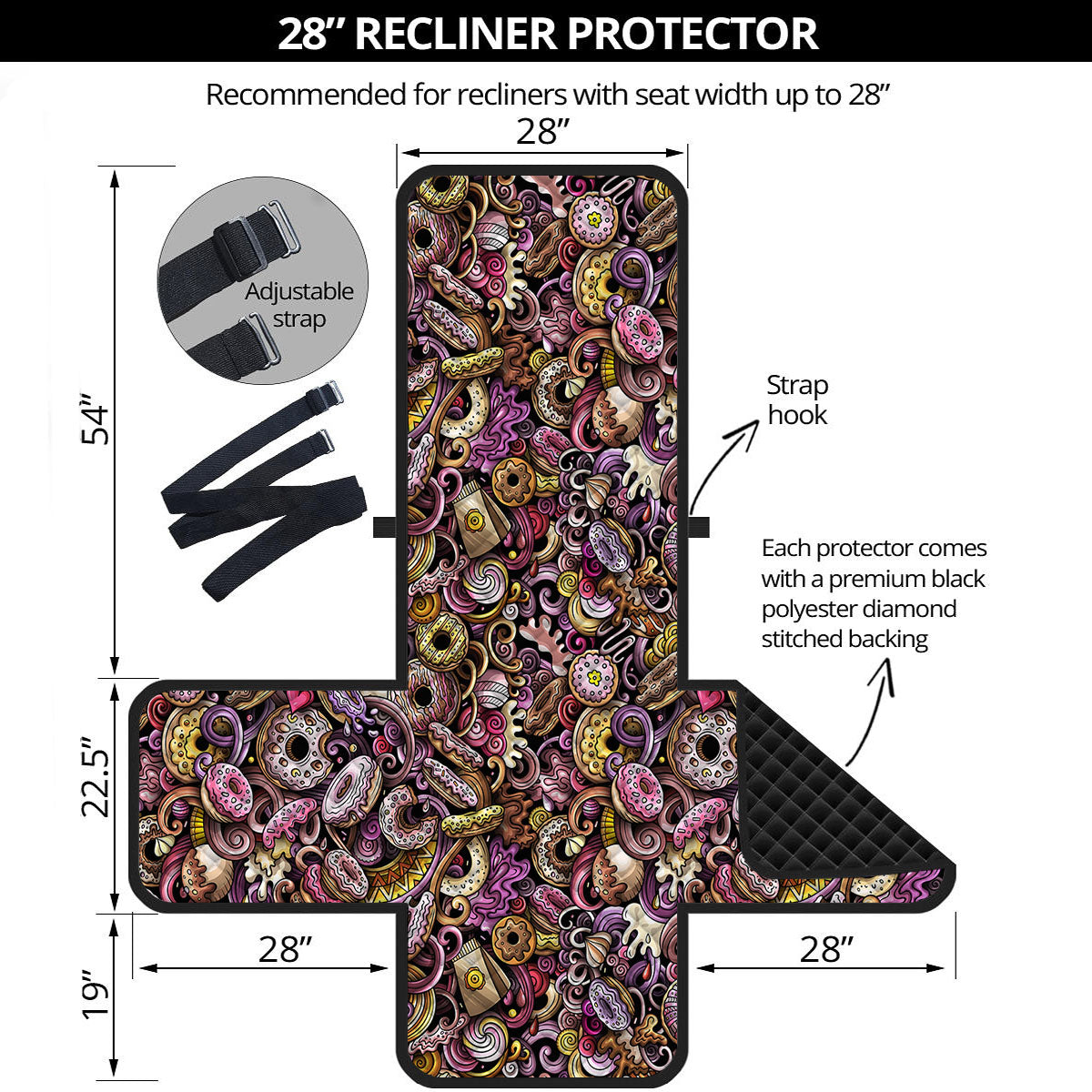 Donut Graffiti Print Pattern Recliner Protector-grizzshop