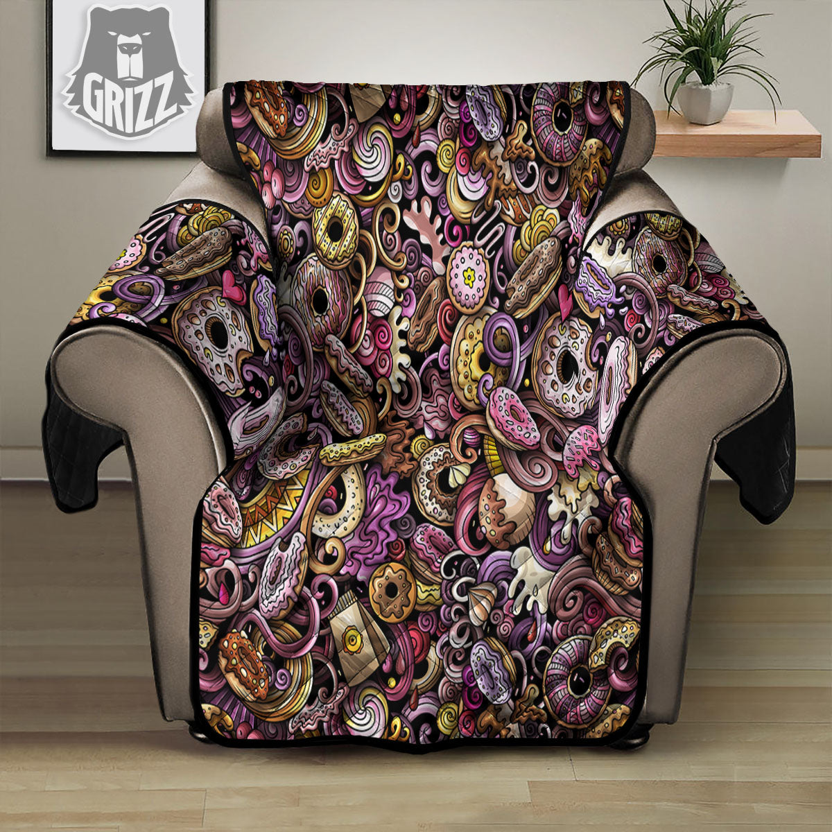 Donut Graffiti Print Pattern Recliner Protector-grizzshop