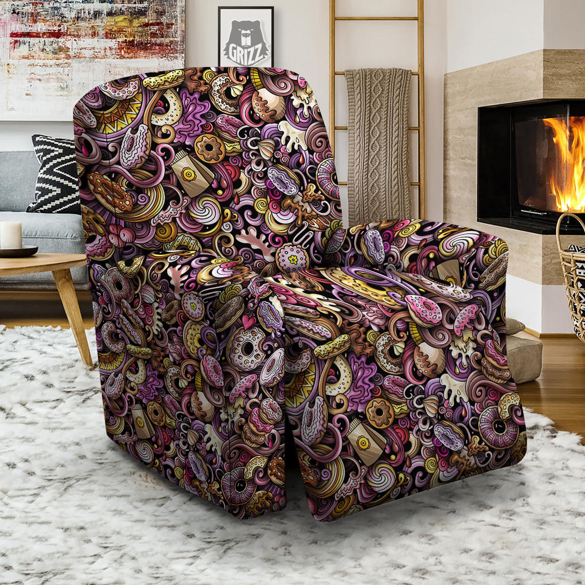 Donut Graffiti Print Pattern Recliner Slipcover-grizzshop