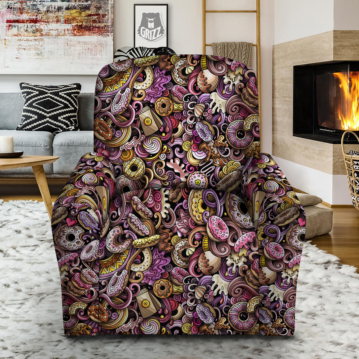 Donut Graffiti Print Pattern Recliner Slipcover-grizzshop