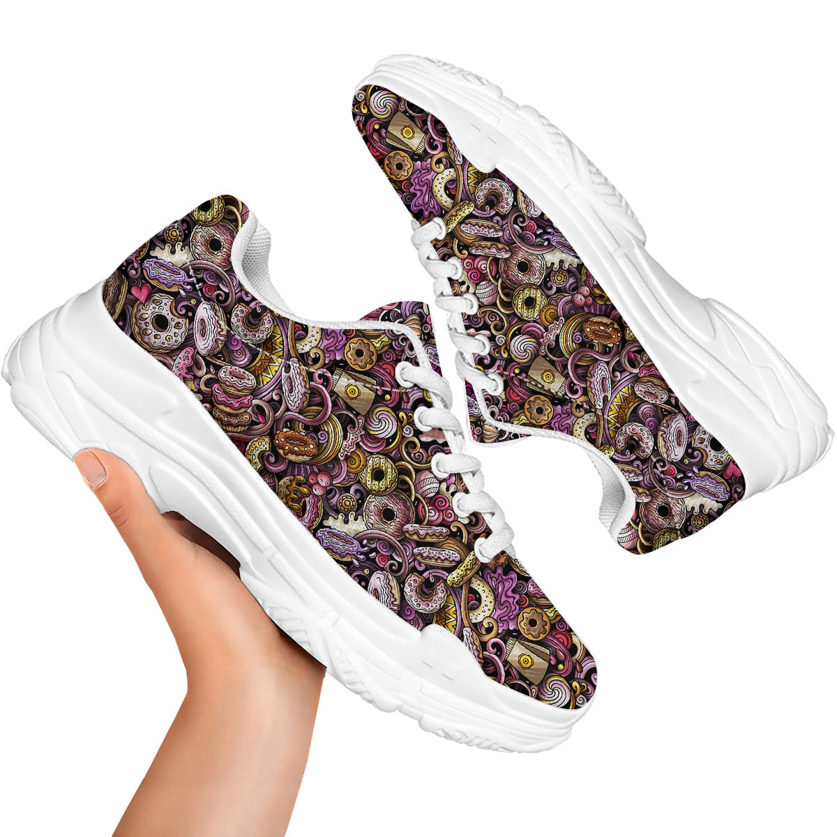 Donut Graffiti Print Pattern White Chunky Shoes-grizzshop