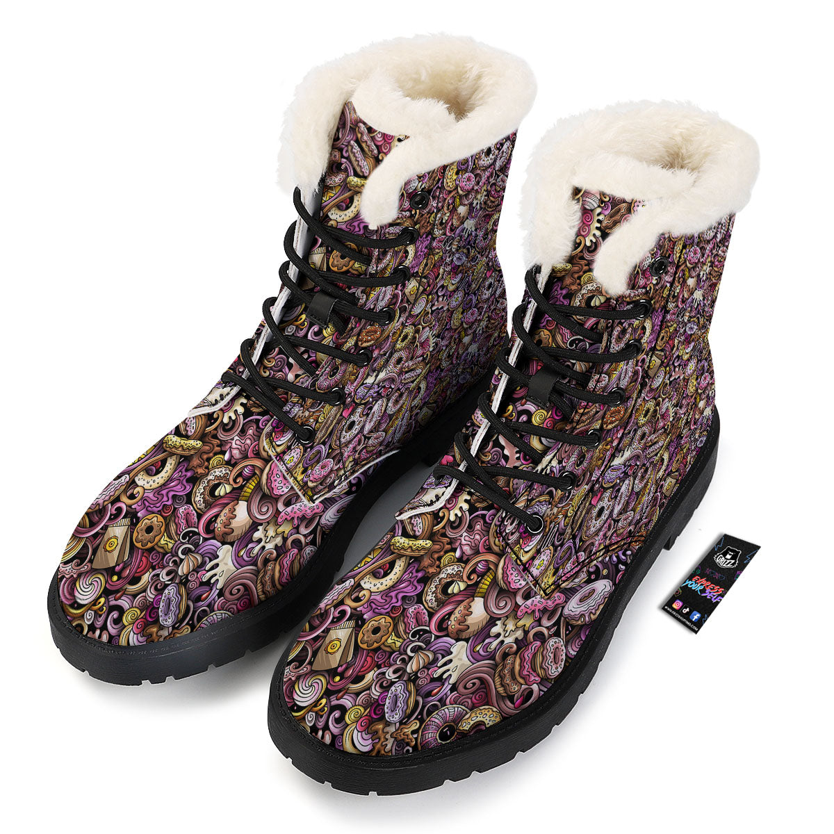 Donut Graffiti Print Pattern Winter Boots-grizzshop