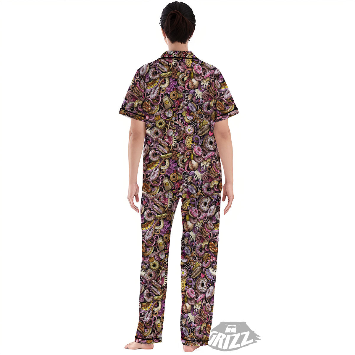 Donut Graffiti Print Pattern Women's Pajamas Set-grizzshop