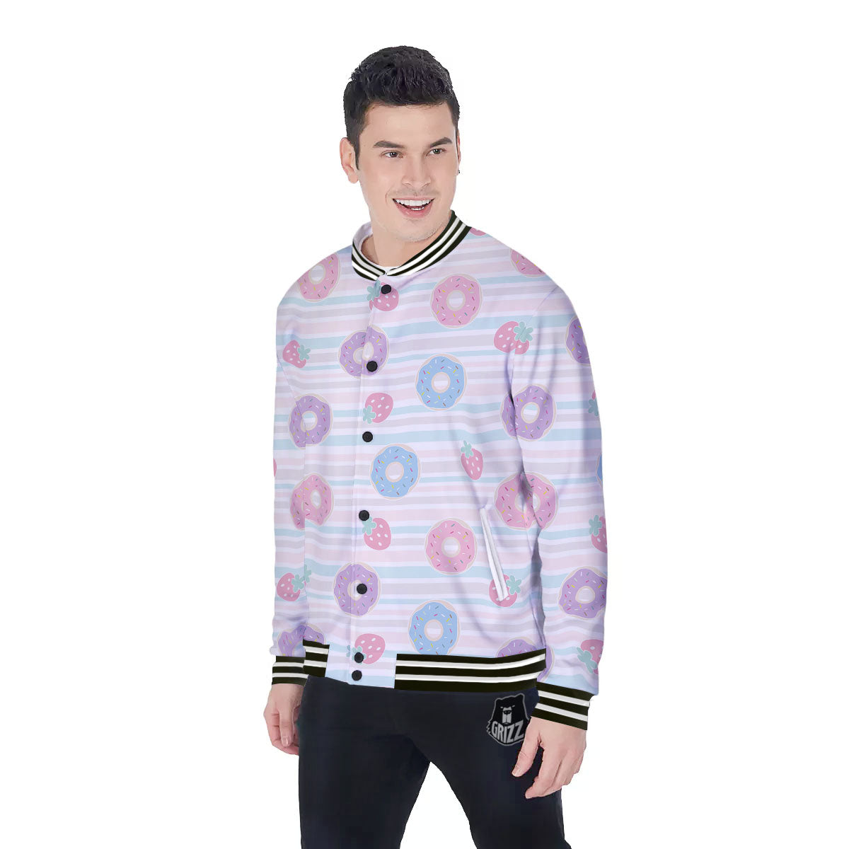 Donut Pastel Print Pattern Baseball Jacket-grizzshop