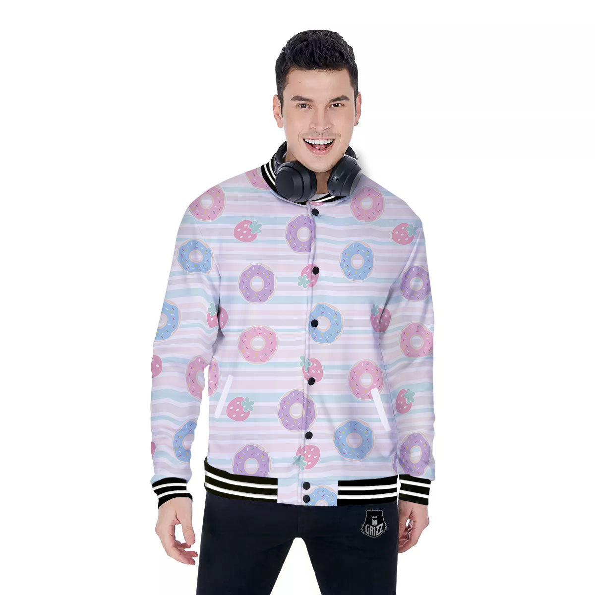 Donut Pastel Print Pattern Baseball Jacket-grizzshop