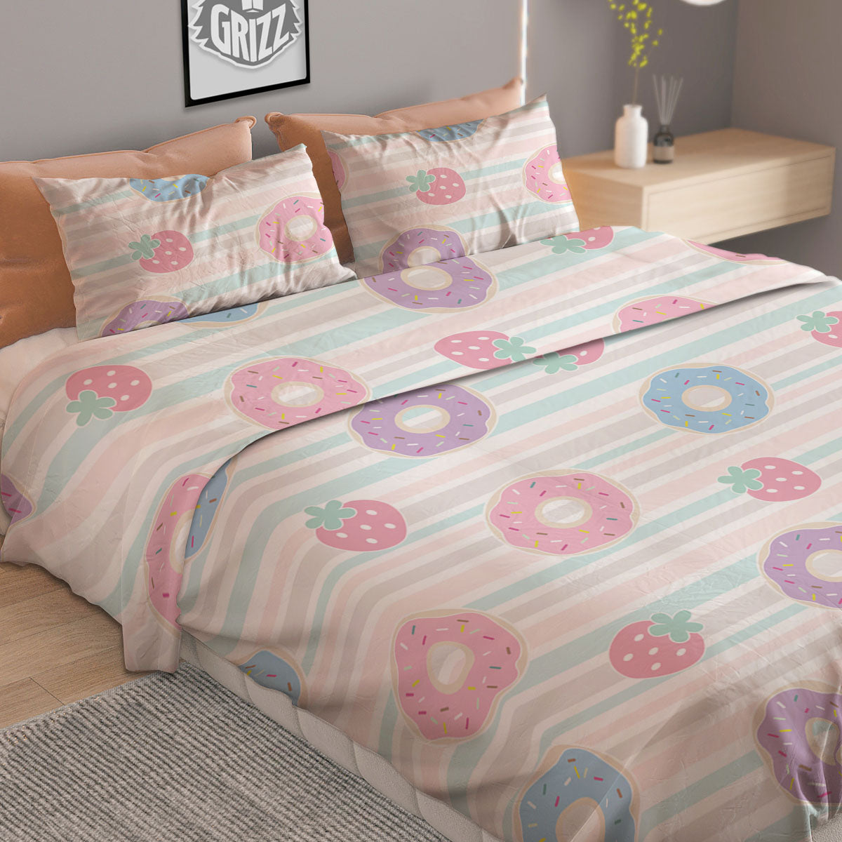 Donut Pastel Print Pattern Duvet Cover Bedding Set