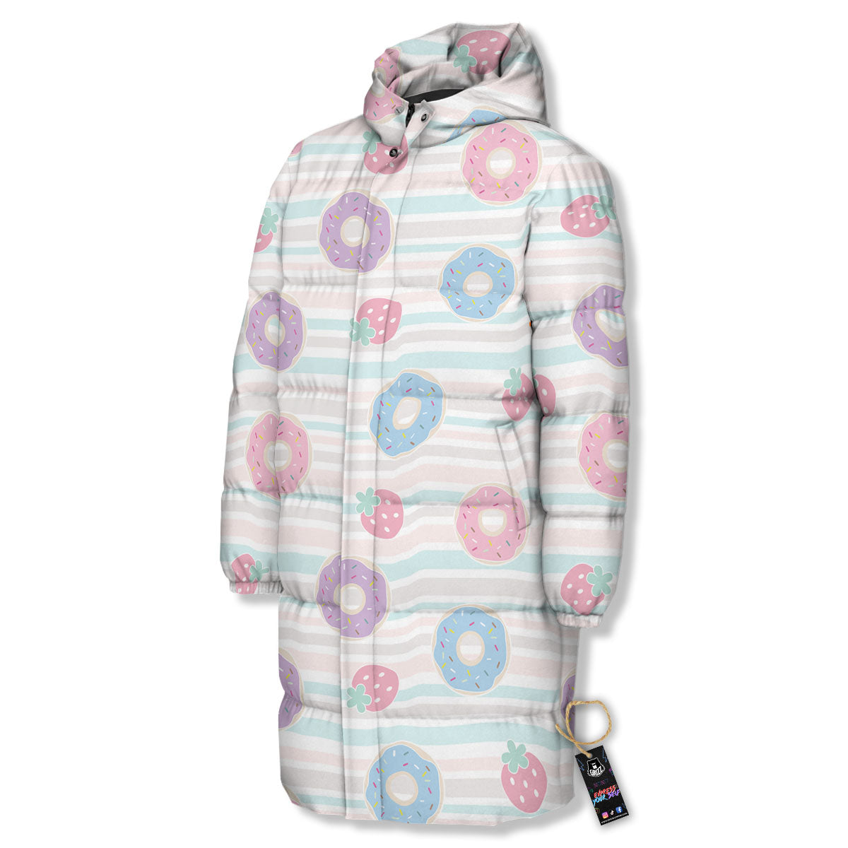 Donut Pastel Print Pattern Long Down Jacket-grizzshop